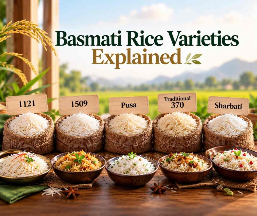 Basmati Rice Varieties Explained: Pusa 1121, Pusa 1509, Pusa 1401, Traditional Basmati 370 & More